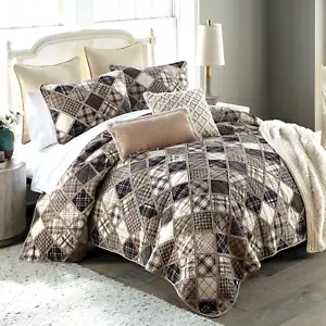 Donna Sharp Driftwood Pieced Cotton Rag Queen Quilt Set Patchwork Rustic Country - Picture 1 of 6