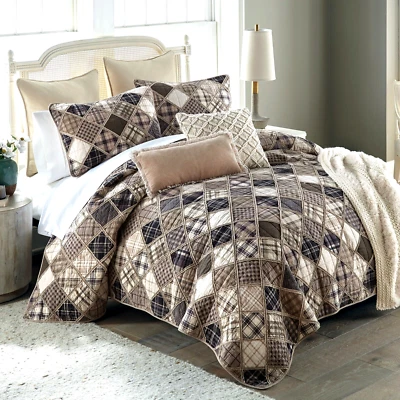 Donna Sharp Driftwood Pieced Cotton Rag King Quilt Set Patchwork Rustic Country - Image 1 of 4