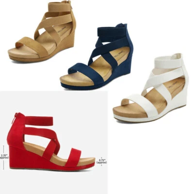 Sandalias de cuña DREAM PAIRS para mujer con correa elástica al tobillo punta abierta cremallera plataforma Foto 1 de 4
