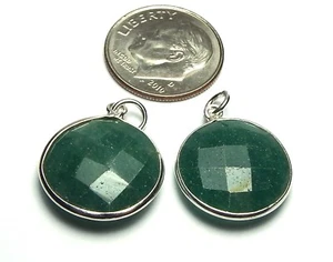 2 pcs EMERALD GREEN QUARTZ Sterling Silver 16mm Faceted Coin Beads /e4 - Picture 1 of 1