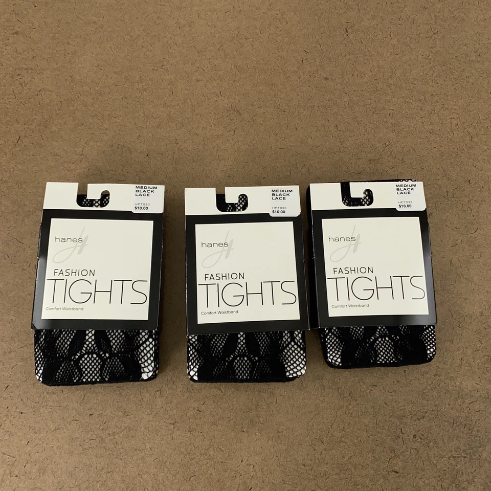 Hanes 女式中号黑色时尚蕾丝紧身衣 HFT033 3 件装全新带标签 — 第 1/4 张图片