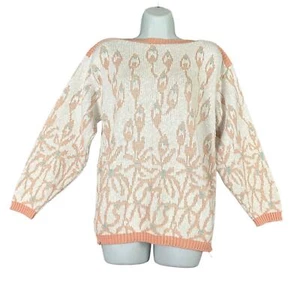 VTG Diane Von Furstenberg White Soft Pink Pullover Knit Sweater SMALL Deadstock - Picture 1 of 9