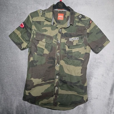 Superdry Shirt Mens Large Green Camo Osaka 6 Short Sleeve Button Military Rookie - Image 1 of 4