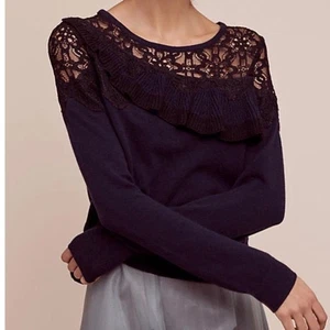 Strickpullover & geknotet anthro neu mit Etikett $ 148 marineblau/schwarz Mixed Media Kaschmirmischung - Bild 1 von 15