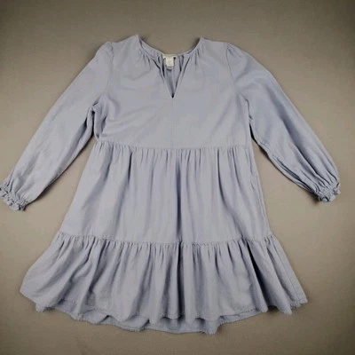 Vestido camisero para mujer Cynthia Rowley mezcla de lino en capas azul claro talla grande Foto 1 de 4