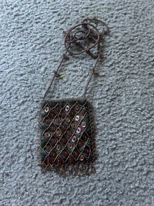 Small Vintage Hand Beaded Coin Purse Crossbody Bag 70s - Picture 1 of 4