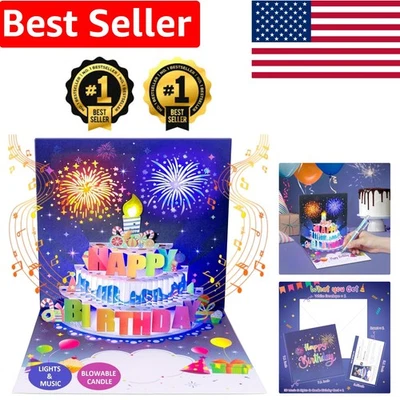 Tarjeta de cumpleaños musical Pop-Up Cake con vela inflable y fuegos artificiales | Diseño 3D Foto 1 de 4