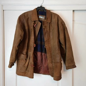 Alder Genuine Leather Jacket Brown Men's Medium Coat Western Plaid Lining Winter - Picture 1 of 11