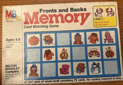 Vintage 1980 MEMORY Matching Game Fronts & Backs Milton Bradley COMPLETE - Image 1 of 4