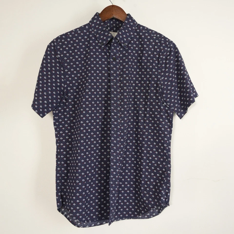 Club Monaco Men’s XS Slim Fit Navy Floral Short Sleeve Cotton Button Down Shirt - Image 1 of 4