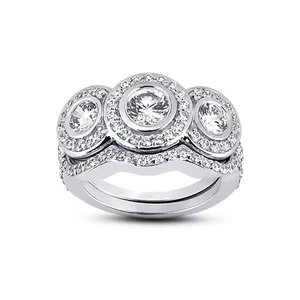 1,26ct D VS2 runder natürlicher zertifizierter Diamanten 14k Halo Ring mit passendem Band - Bild 1 von 4