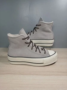 Converse Chuck Taylor All Star Grey Hi Lift Platform Suede Sherpa Trainers UK 4 - Bild 1 von 10