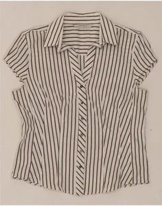ZARA Womens Short Sleeve Shirt UK 18 XL White Striped Cotton DI57 - Picture 1 of 3