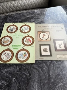 2 VTG Woodland Wildlife Cross Stitch pattern booklet Chipmunk Deer Cardinal Fox - Picture 1 of 4