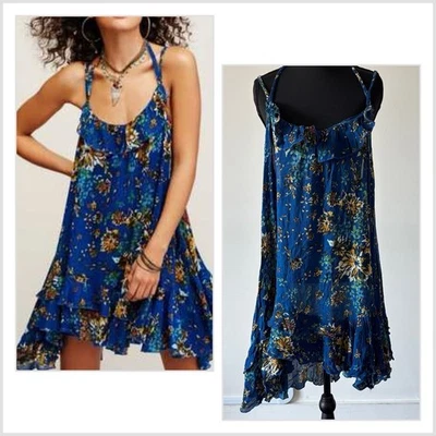 Free People Blue Floral Mini Dress Size Medium Boho Hippie Coastal Cowgirl *READ - Image 1 of 4