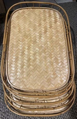 Lote 5 bandejas de bambú de ratán de mimbre Tiki Lap TV para servir 19x13 vintage Foto 1 de 3