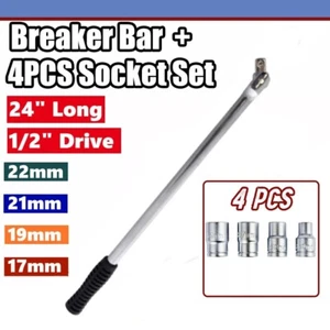 Long 1/2'' Drive Wheel Balance Iron Flexi Breaker Bar 4 Nut Socket Set 17mm 19mm - Picture 1 of 6