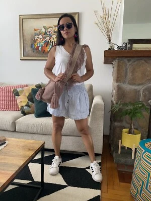 Auténtico Bolso Colombiano 100% Wayuu Mochila Tamaño Mediano Bandolera Taupe Flecos Foto 1 de 4