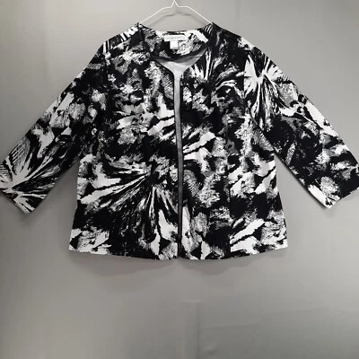 Christopher & Banks Blazer Women XL Black White UnLined No Button Open Front - Image 1 of 4