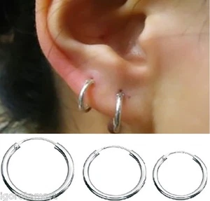 1Pair Sterling Silver Hoop Sleeper Earrings 8mm 10mm 15mm 20mm 40mm - Picture 1 of 2