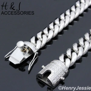 24"MEN 316L Stainless Steel 12mm Silver ICY CZ Miami Cuban Chain Necklace*157 - Picture 1 of 3