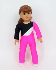 Puppenkleidung 18 Zoll Turnanzug Gymnastik rosa schwarz weiß Hose Hausschuhe passt AG Puppe - Bild 1 von 2