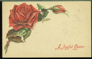 A JOYFUL EASTER Pretty Red Rose with Bud Vintage Postcard - Picture 1 of 1