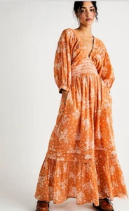 FREE PEOPLE 'Golden Hour' Maxi Dress - Coral Sands/Orange MEDIUM RRP£158 - Picture 1 of 23