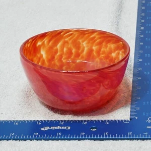 Vintage Studio Art Glass Candy Dish Bowl Mottled Orange Hand Blown - Picture 1 of 10