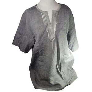 Umberto Valati Uomo Italia Damen grau bestickt Leinen Tunika Shirt Gr. XXL - Bild 1 von 10