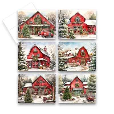 12 Assorted Christmas Barn Greeting Cards with Envelopes (2 of each) - Image 1 of 4