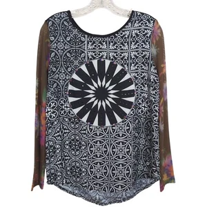 Top túnica de mujer Desigual manga larga estampado geométrico con mangas florales transparentes - Imagen 1 de 12