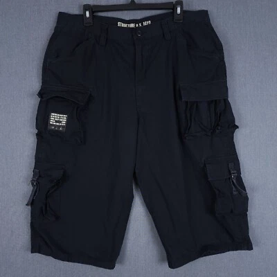 Vintage Structure US M20 Baggy Long Cargo Shorts Mens 38 (Fits 35x17) Black Y2K - Image 1 of 4