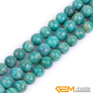 Natural Green Russian Amazonite Gemstone Faceted Round Loose Spacer Beads 15"
