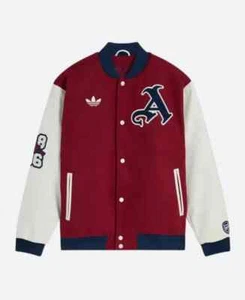 Mens Arsenal FC Maroon & White Varsity Jacket - Picture 1 of 4