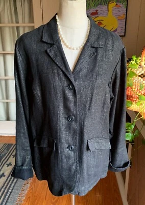 FLAX совершенно черный льняной сплетенный бойфренд стиль куртка sz M 12-14 - Изображение 1 из 4