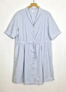 POETRY HELLBLAUES LEINENKLEID SCHALKRAGEN KNIELANG HEMDSTIL GRÖßE UK 18 - Bild 1 von 11