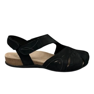 Earth Origins Womens Birdine Leather Sandal 9 Wide Black Casual Slip Resistant - Picture 1 of 13