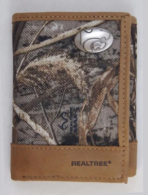 Kansas State Wildcats Trifold Realtree Max-5 Camo & Leather Wallet w Concho NCAA - Image 1 of 4