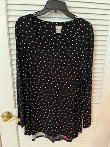 Chico’s Size 3 Long Sleeve Black Polka Dot w/ Floral Print Insert Blouse - Picture 1 of 3
