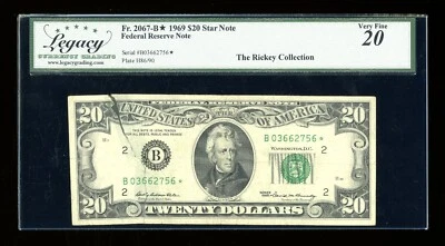 DBR 1969 $20 FRN STAR New York Fr. 2067-B* Legacy VF-20 Serial B03662756* - Image 1 of 2