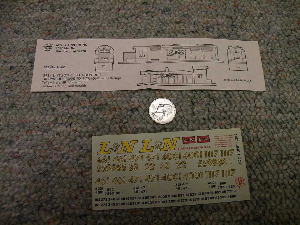 Herald King decals HO L-282 Louisville Nashville LN grey yellow diesel hood J67 - Image 1 of 1