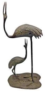 VINTAGE Bronze Double Egret Mother & Child 14.5" Sculpture Statue - Picture 1 of 4
