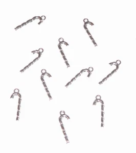 Mini Weihnachten Zuckerstangen winzig 1" Ornamente silberfarben Metall, Ohrringe Charms - Bild 1 von 1