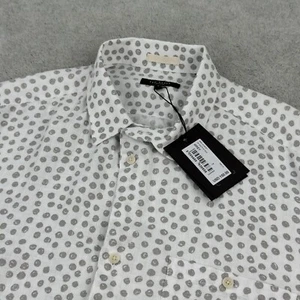 Ted Baker Ailbert Men Size 7 (XXL) Linen Shirt White Polka Dot Short Sleeve $150 - Picture 1 of 9