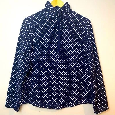 Land’s End Half Zip Navy White Polka Dot Long Sleeve Fleece Pullover Size 10-12 - Image 1 of 4