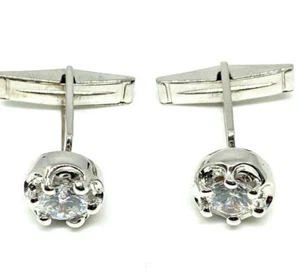 Fancy Solid 14K White Gold 1.70ctw Round CZ Stone Mens Statement Cufflinks - Picture 1 of 4