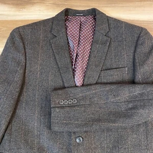 Cedar Wood State Sport Coat L 41-43 Brown Wool Tweed Herringbone 2 Button Blazer - Picture 1 of 15