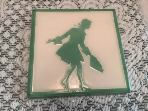 Vintage Antique Green & White Colonial Man Gentleman Silhouette Tile Cover