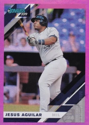 2019 DONRUSS PINK HOLO PARALLELS JESUS AGUILAR MIAMI MARLINS - B4777 - Image 1 of 2
